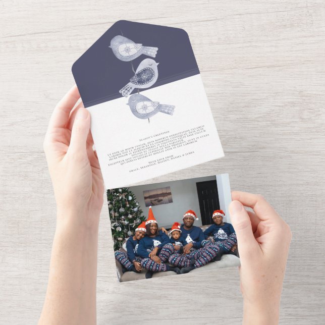 Nordic Christmas Blue Birds Photo Holiday Card (Tearaway)