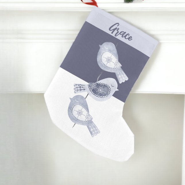 Nordic Christmas Blue Birds Small Christmas Stocking (Nordic Christmas Blue Birds Small Christmas Stocking from Ricaso. Easy to personalize)
