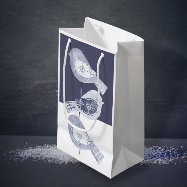 Nordic Christmas Blue Birds Small Gift Bag (Nordic Christmas Blue Birds Small Gift Bag from Ricaso)