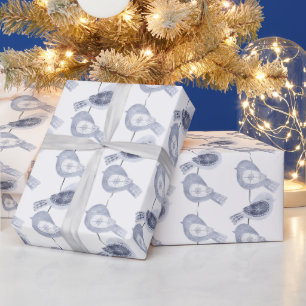 Nordic Christmas Blue Birds Wrapping Paper