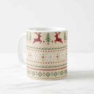Nordic Christmas Coffee Reindeer Knitted Pattern Mug