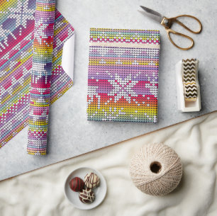 Nordic Christmas Colourful Winter Knitted Pattern Wrapping Paper