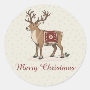 Nordic Christmas Deer with Folk Blanket Holiday Classic Round Sticker