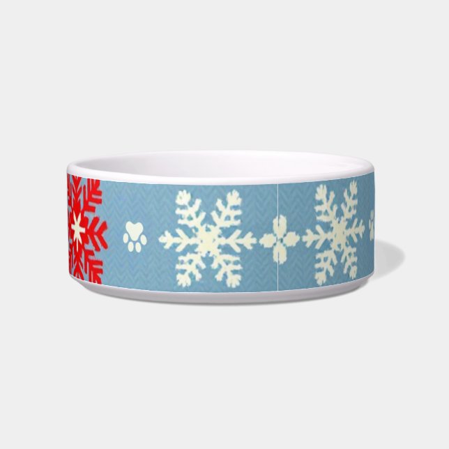 Nordic Christmas Dog Bowl – Snowflakes & Paw Print (Right)