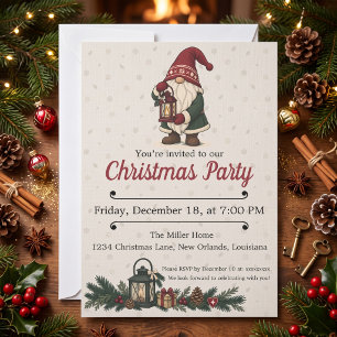 Nordic Christmas Gnome with Lantern Holiday Party Invitation