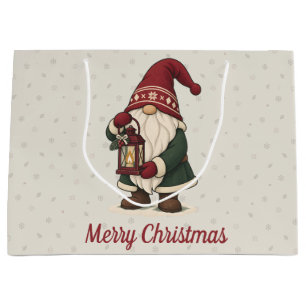 Nordic Christmas Gnome with Lantern Holiday Party Large Gift Bag