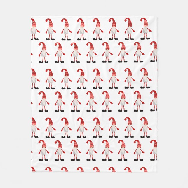 Nordic Christmas Gnomes Cartoon Pattern Red Grey Fleece Blanket (Front)