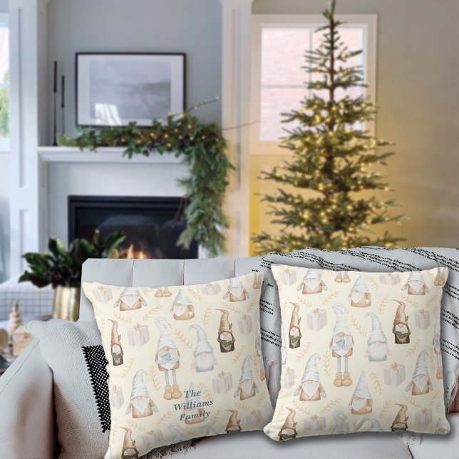 Nordic Christmas Gnomes Custom Name Cushion (Creator Uploaded)