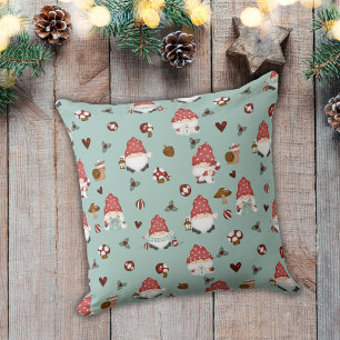 Nordic Christmas Gnomes Soft Green Cushion