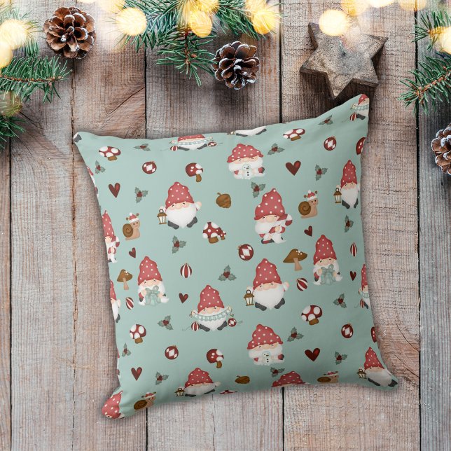 Nordic Christmas Gnomes Soft Green Cushion (Creator Uploaded)