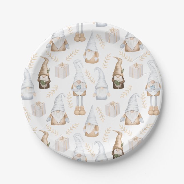 Nordic Christmas Holiday Festive Gnomes Paper Plate (Front)