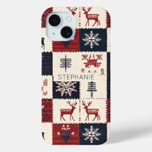 Nordic Christmas Knit   Reindeer & Snowflakes iPhone 15 Case