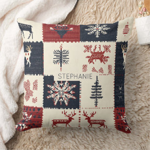 Nordic Christmas Knit Reindeer & Snowflakes Cushion