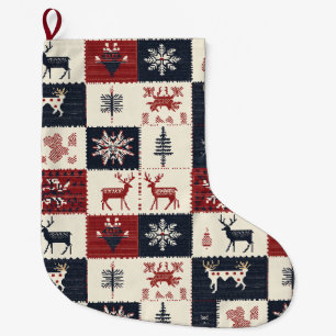 Nordic Christmas Knit   Reindeer & Snowflakes Large Christmas Stocking