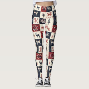 Nordic Christmas Knit   Reindeer & Snowflakes Leggings