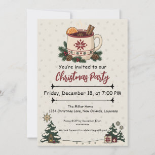 Nordic Christmas Mulled Wine Mug with Pine Holiday Invitation