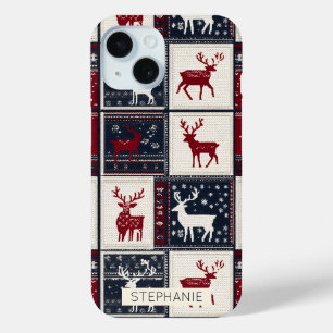 Nordic Christmas Patchwork Knitted Reindeer iPhone 15 Case