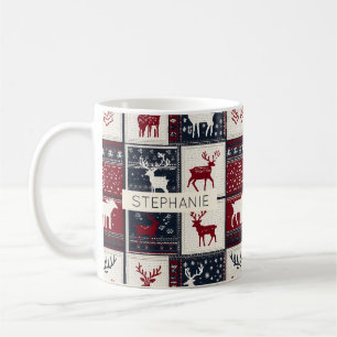 Nordic Christmas Patchwork Knitted Reindeer Coffee Mug