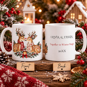Nordic Christmas Reindeer Couple Winter Romance Coffee Mug