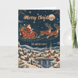 Nordic Christmas Santa Sleigh Family Name Card