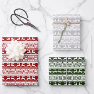 Nordic Christmas Scandinavian Reindeer Wrapping Paper Sheet