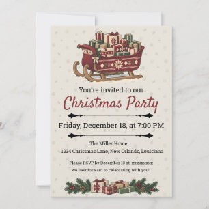 Nordic Christmas Sleigh Full of Presents Holiday Invitation