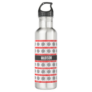 Nordic Christmas snowflake pattern grey red white 710 Ml Water Bottle