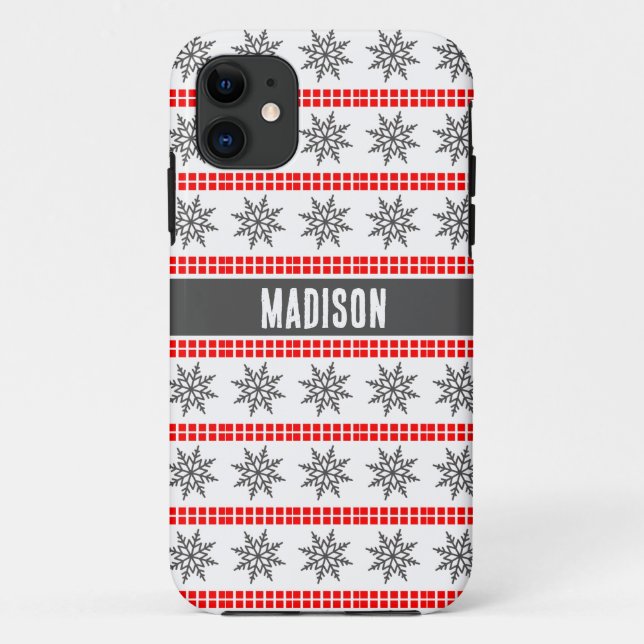 Nordic Christmas snowflake pattern grey red white Case-Mate iPhone Case (Back)