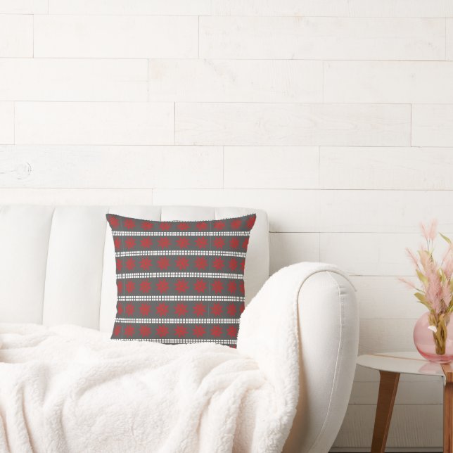 Nordic Christmas snowflake pattern grey red white Cushion (Couch)