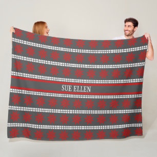 Nordic Christmas snowflake pattern grey red white Fleece Blanket