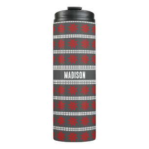 Nordic Christmas snowflake pattern grey red white Thermal Tumbler