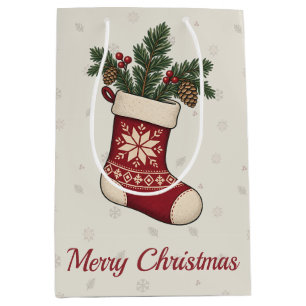 Nordic Christmas Stocking with Pine and Berries  Medium Gift Bag