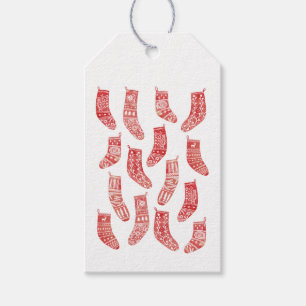 Nordic Christmas Stockings Red and White Pattern Gift Tags