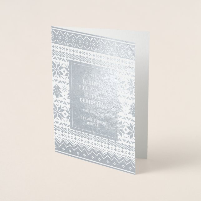 Nordic Christmas Sweater Patterned Holiday Foil Card (Front)