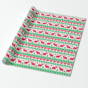 Nordic Christmas Tacky Reindeer Red Green Wrapping Paper