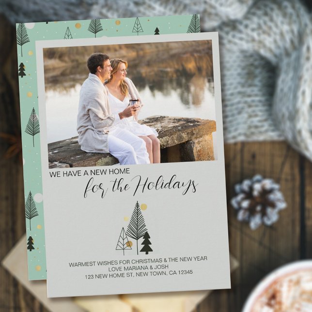 Nordic Christmas Trees Landscape Photo New Address Holiday Card (Creator Uploaded)
