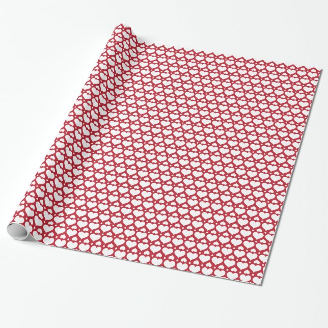 Nordic Christmas with red and white hearts Wrapping Paper (Unrolled)