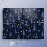 Nordic Cobalt Blue Christmas Trees Dark Wrapping Paper<br><div class="desc">This dark blue gift wrap features a festive Nordic woodland scene with cobalt blue Christmas trees and tiny golden stars. It is ready to add a touch of magic and wonder to your winter holiday celebrations with your loved ones. Original artwork by Marketa Stengl.</div>