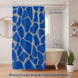 Nordic Cobalt Blue Grey Giraffe Animal Print Shower Curtain