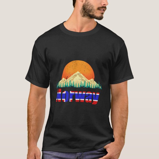 Nordic Country Norwegian Flag Mountains Norway T-Shirt (Front)
