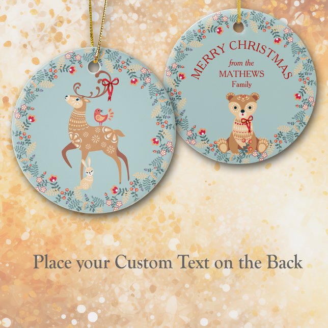 Nordic Deer and Bear Wreath Christmas Ceramic Tree Decoration (Creator Uploaded)