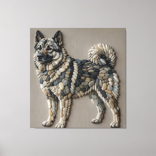 Nordic Elkhound Natural Pebble Stone Mosaic Wall Canvas Print