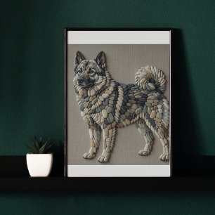 Nordic Elkhound Natural Pebble Stone Mosaic Wall Poster