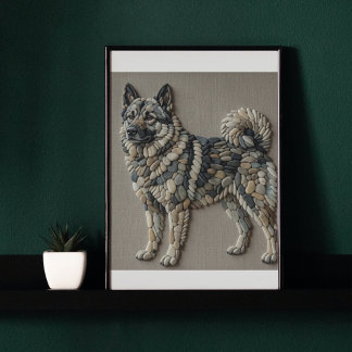 Nordic Elkhound Natural Pebble Stone Mosaic Wall Poster