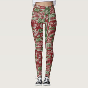 Nordic Fair Isle Christmas Red Green Knit Leggings