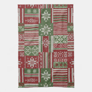 Nordic Fair Isle Christmas Red Green Knit Tea Towel
