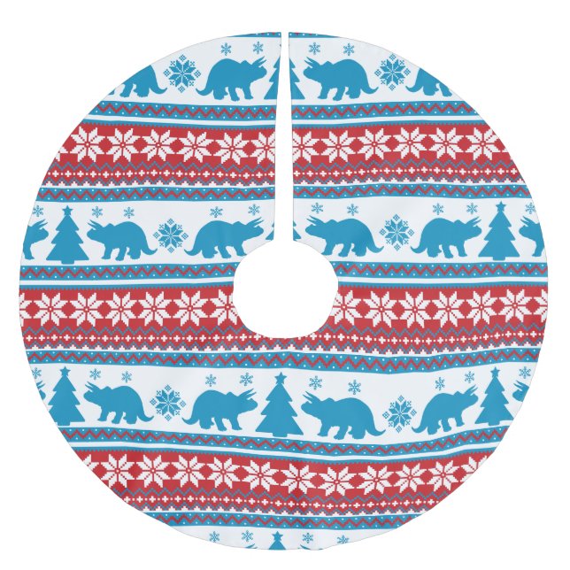 Nordic Fair Isle Triceratops Dinosaurs Sweater Brushed Polyester Tree Skirt (Front)