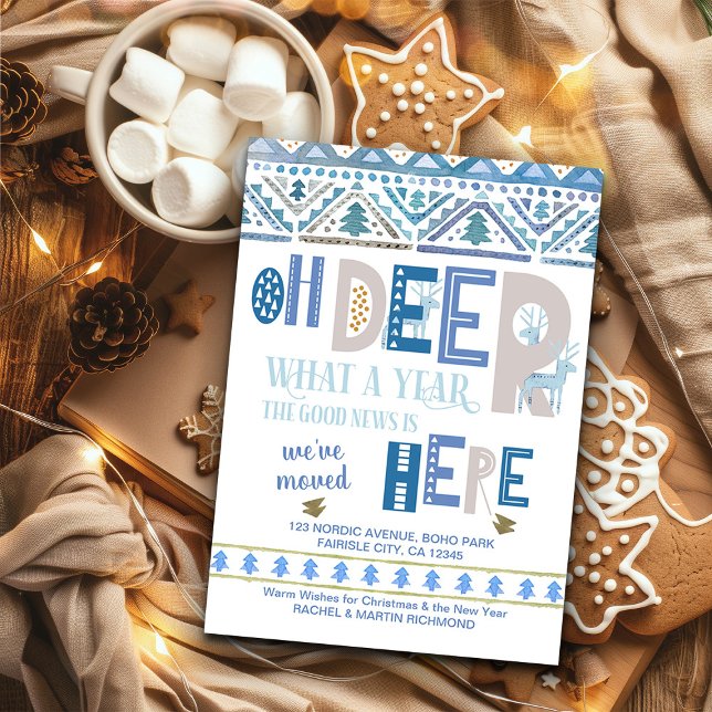Nordic Fairisle and Deer Typography Holiday Moving Announcement (Nordic We've Moved Christmas Card from the Holiday Moving Announcements Collection by Darling & May)