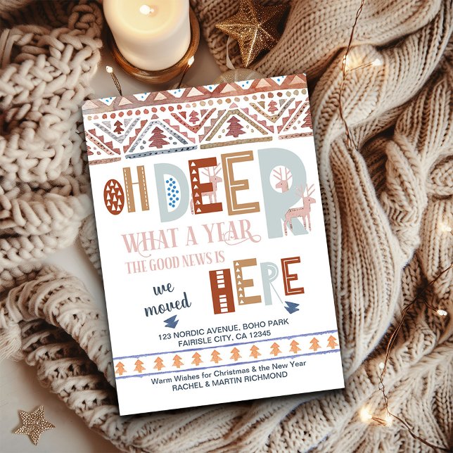 Nordic Fairisle and Fun Typography Holiday Moving Announcement (Nordic We Moved Christmas Card from the Holiday Moving Announcements Collection by Darling & May)