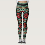 Nordic Floral Sweater Pattern Red Black Green Leggings<br><div class="desc">Dress up your winter wardrobe with these fun high quality leggings featuring a red floral pattern set against a red background.  Perfect for the holidays or everyday winter activities and workouts.</div>
